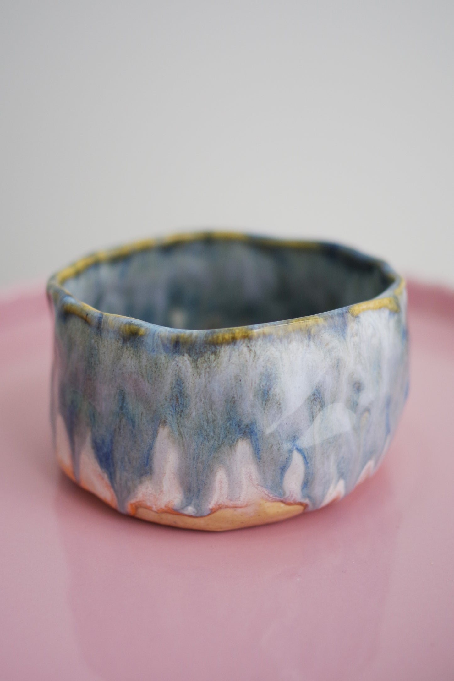 Short blue drippy bowl