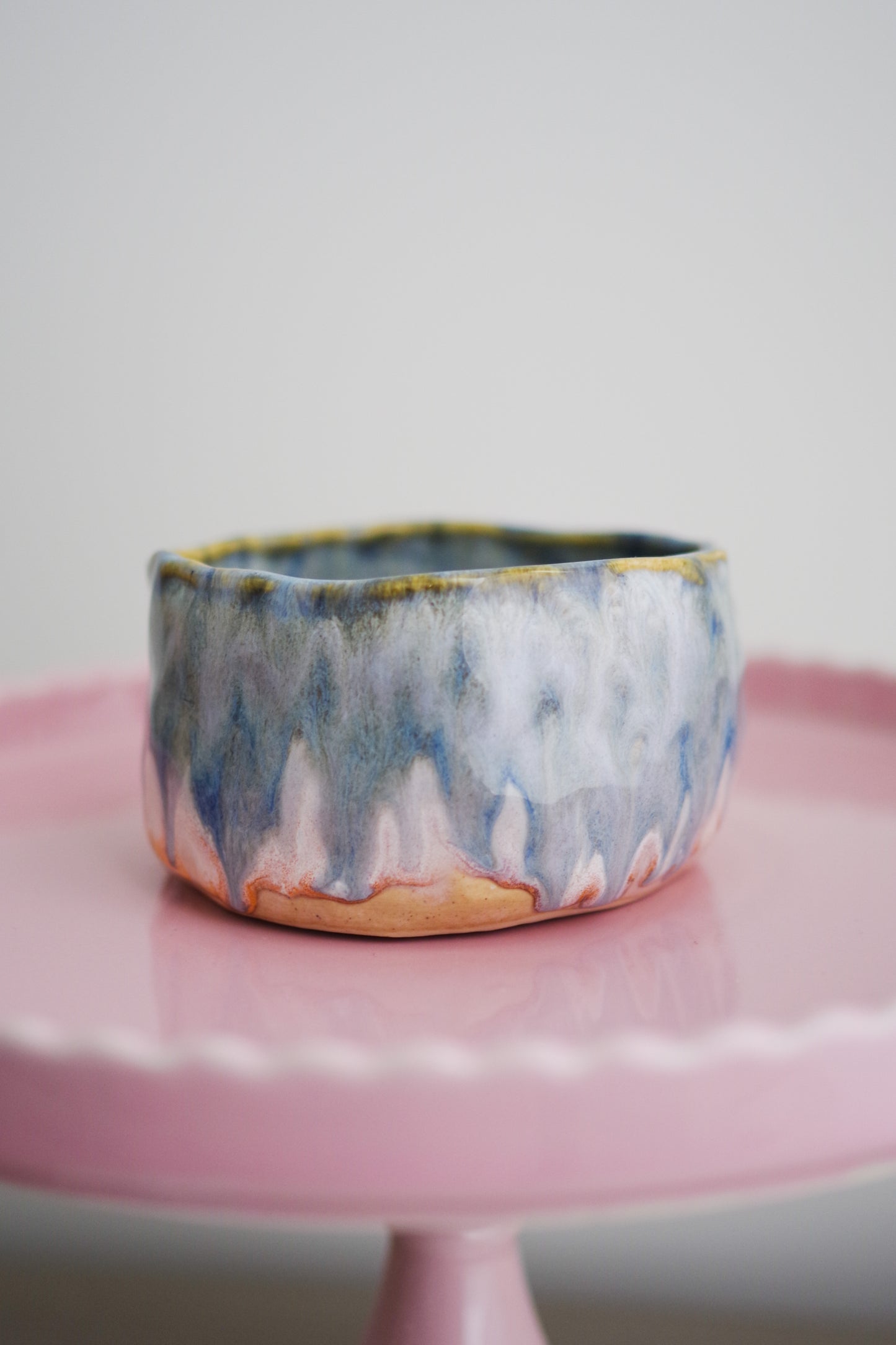 Short blue drippy bowl