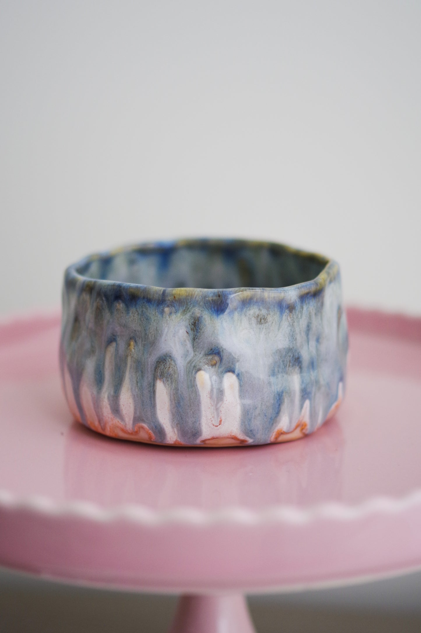 Short blue drippy bowl