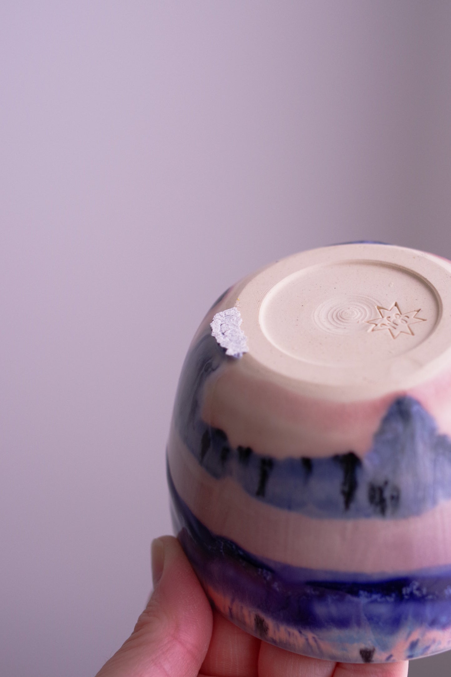 Blue and Pink Striped Small Cup with Defect**