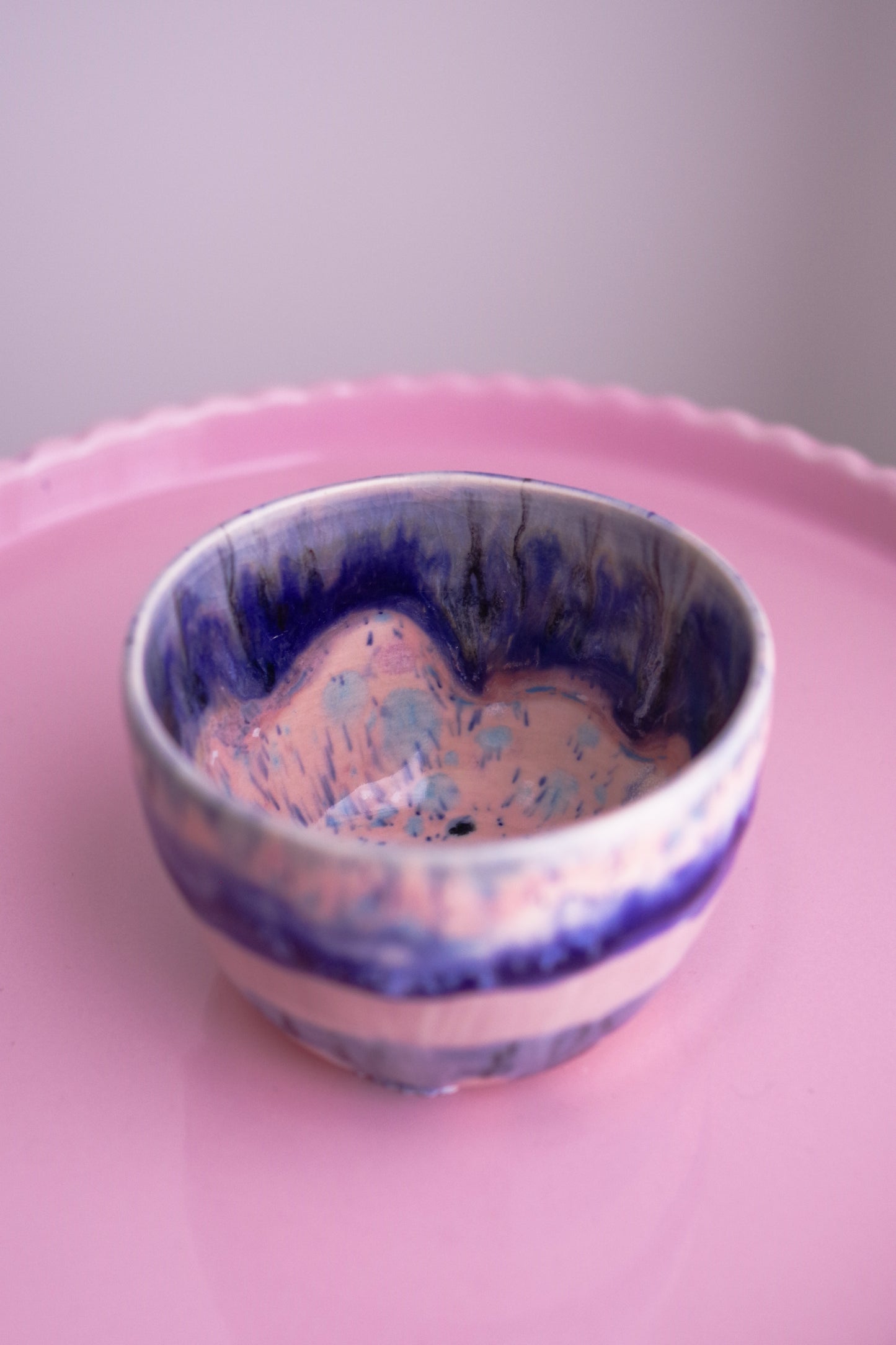 Blue and Pink Striped Small Cup with Defect**