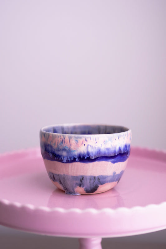 Blue and Pink Striped Small Cup with Defect**